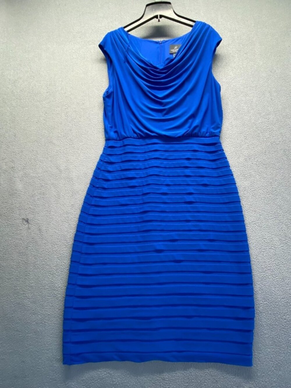 Adrianna Papell Pencil Dress Womens 12 Sleeveless Cowl Neck Layered Blue Stretch